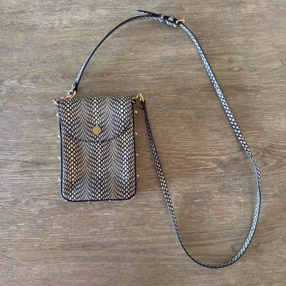 Rebecca Minkoff Leather Envelope Phone Crossbody Bag-Snakeskin Embossed Studded
